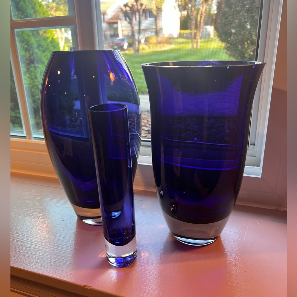 LSA International Cobalt Blue-Purple Mouth Blown Polish Vase Set